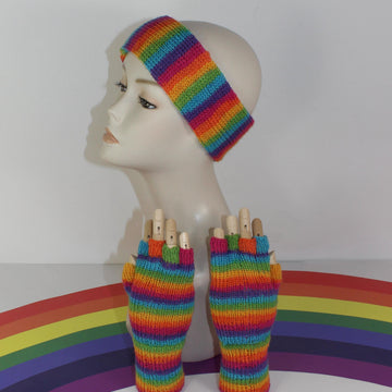 Rainbow 4ply Short Finger Gloves & Headband Circular
