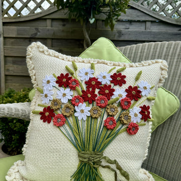 Handtied bouquet crochet cushion