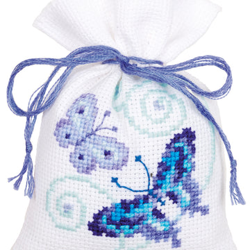 Vervaco Blue Butterflies Potpourri Bags - Pack of 3 Cross Stitch Kit - 8cm x 12cm