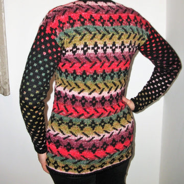Kaleidoscope - V Neck Tunic Sweater with 2 Tone Fair-Isle Patterning