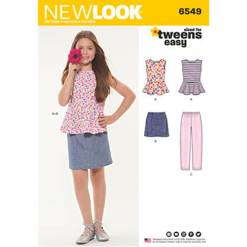 New Look 6549 Girls' Top, Skirt and Pants 6549 - Paper Pattern, Size A (7-8-10-12-14)