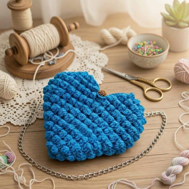 Crochet Heart Bag Pattern – Macrame Purse PDF + Video Tutorial