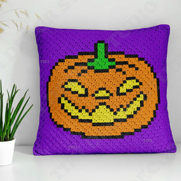 Halloween Pumpkin Pillow Smile Spooky Mini C2C Diagonal Crochet Pattern PDF