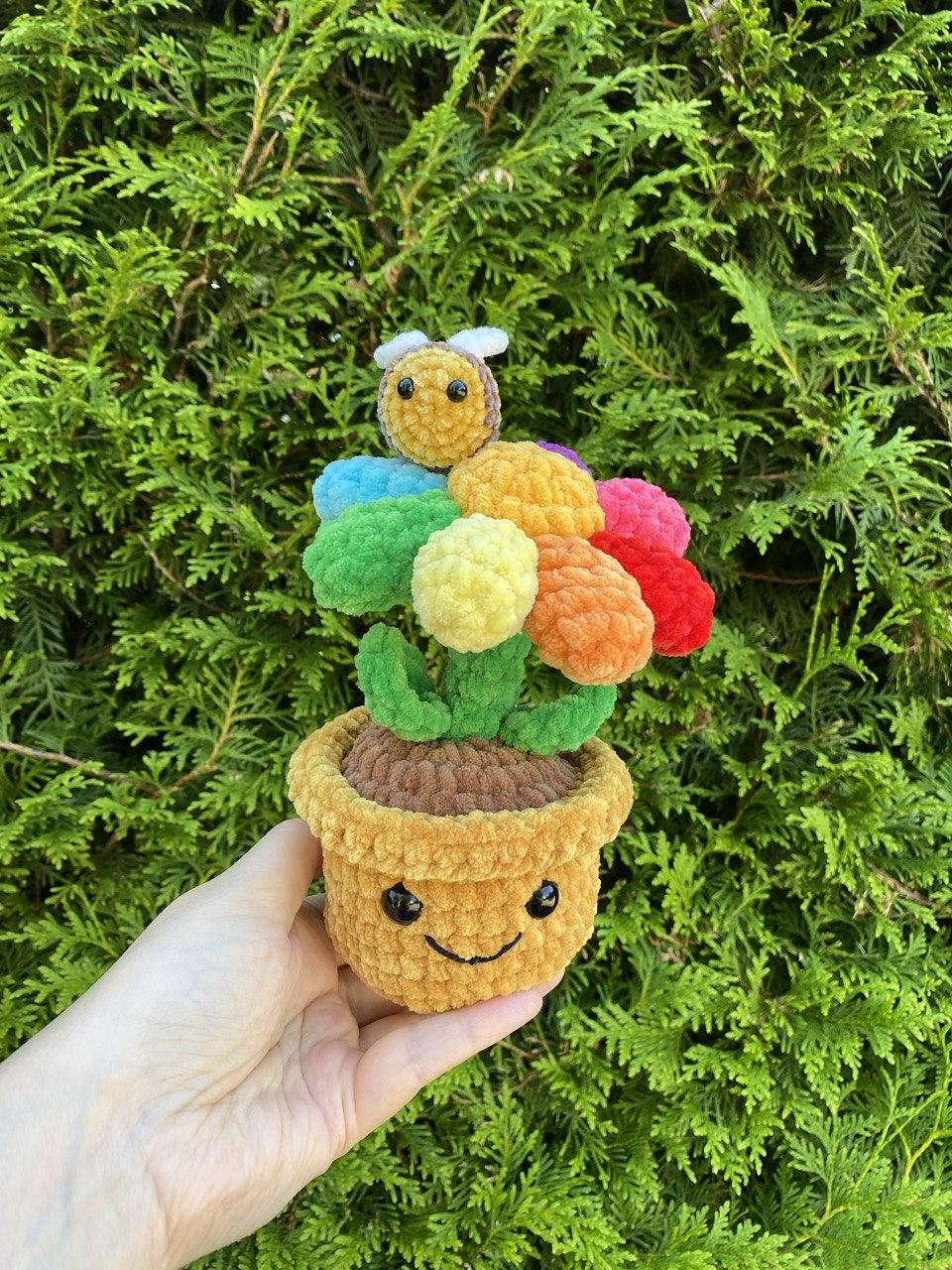 Potted Rainbow Flower with Bumblebee