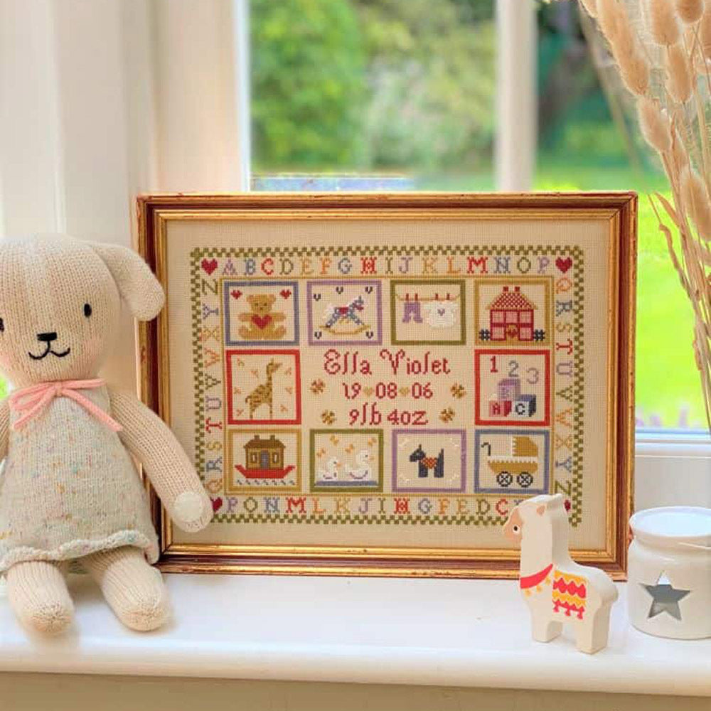Historical Sampler Company Toy Shop Birth Sampler Cross Stitch Kit - 27cm x 20cm