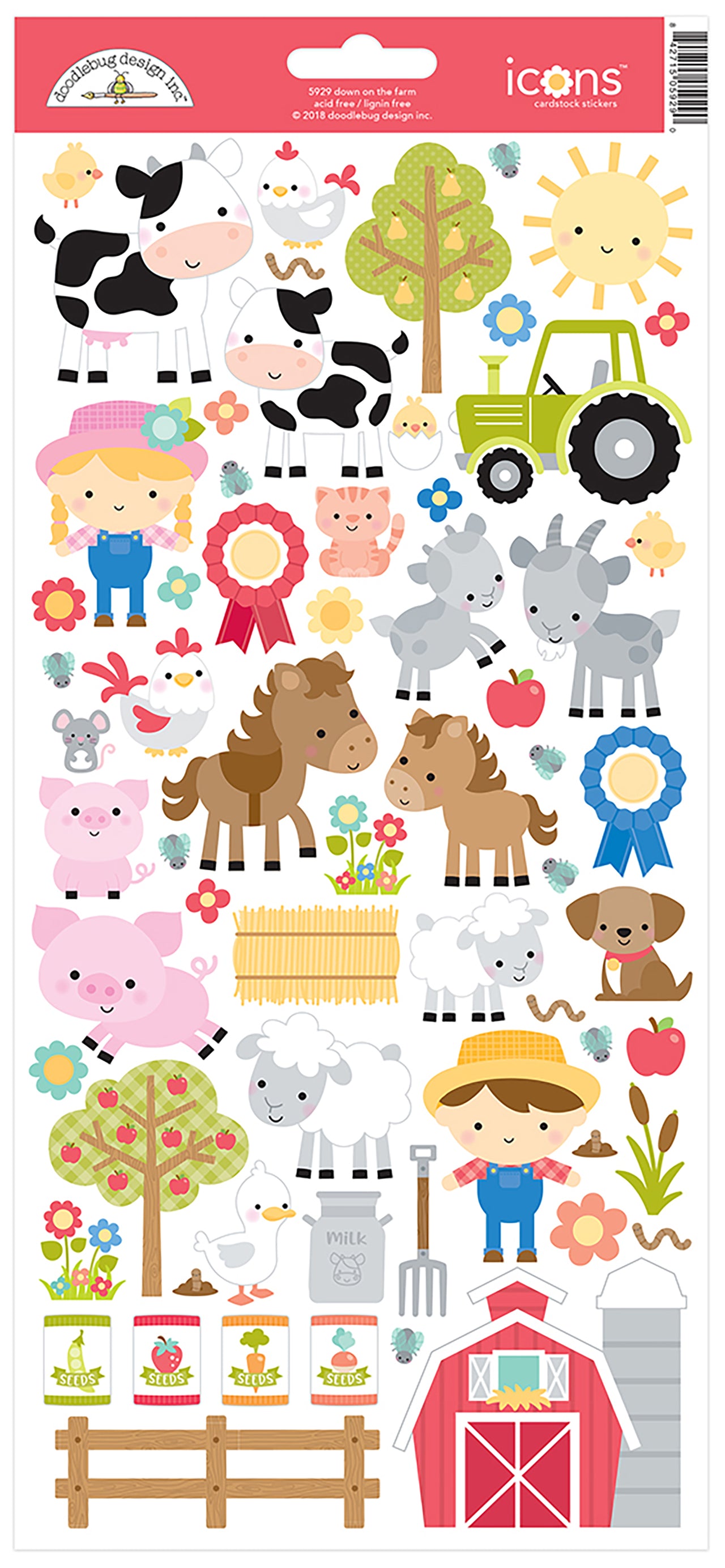Doodlebug Cardstock Stickers 6"X13" - Down On The Farm Icons