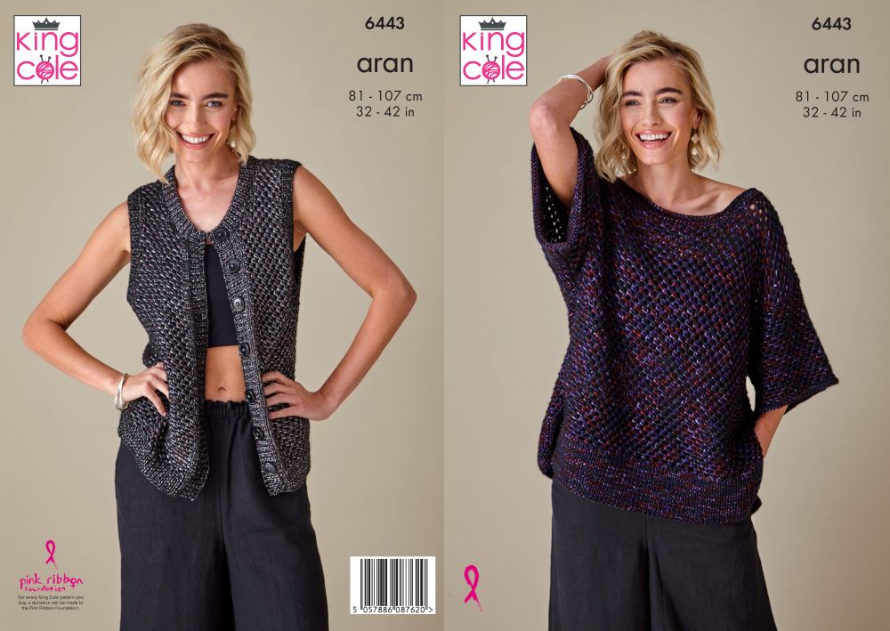 Waistcoat & Top 6443 knitted in King Cole Firefly Aran