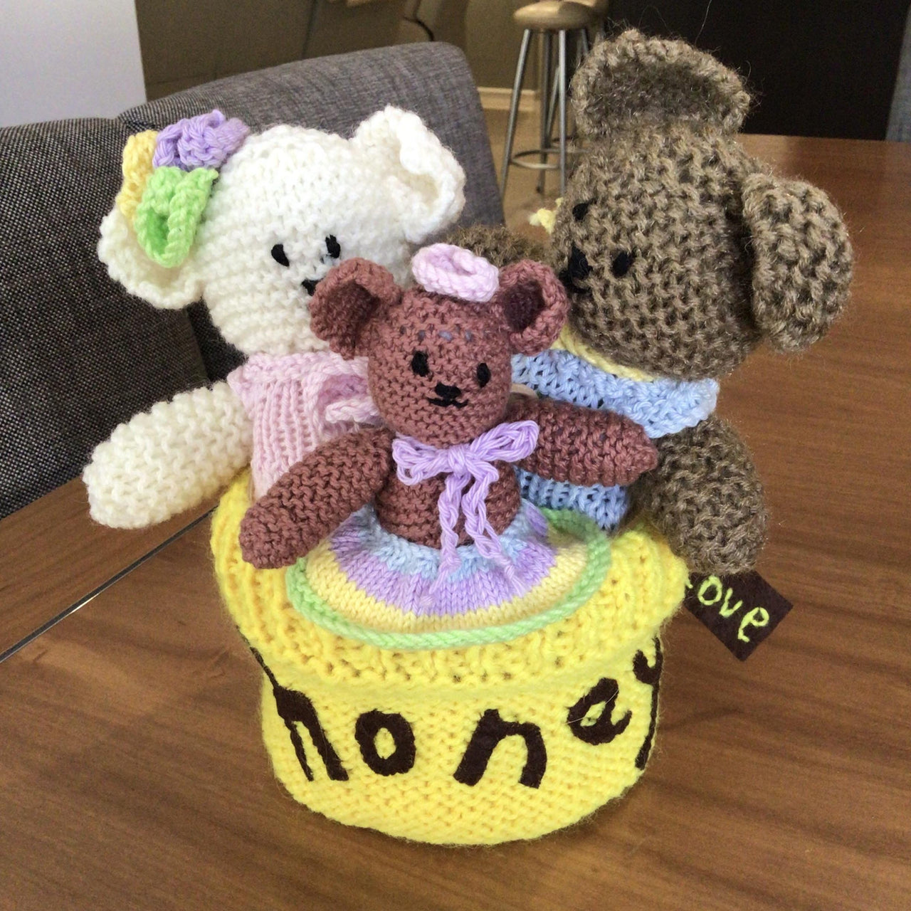 Bear Hug Family living in a honeypot knitting pattern