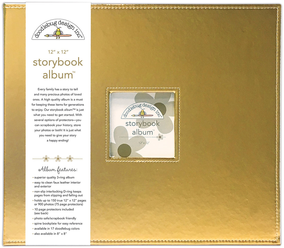 Doodlebug Storybook Metallic D-Ring Album 12"X12" - Gold Metallic