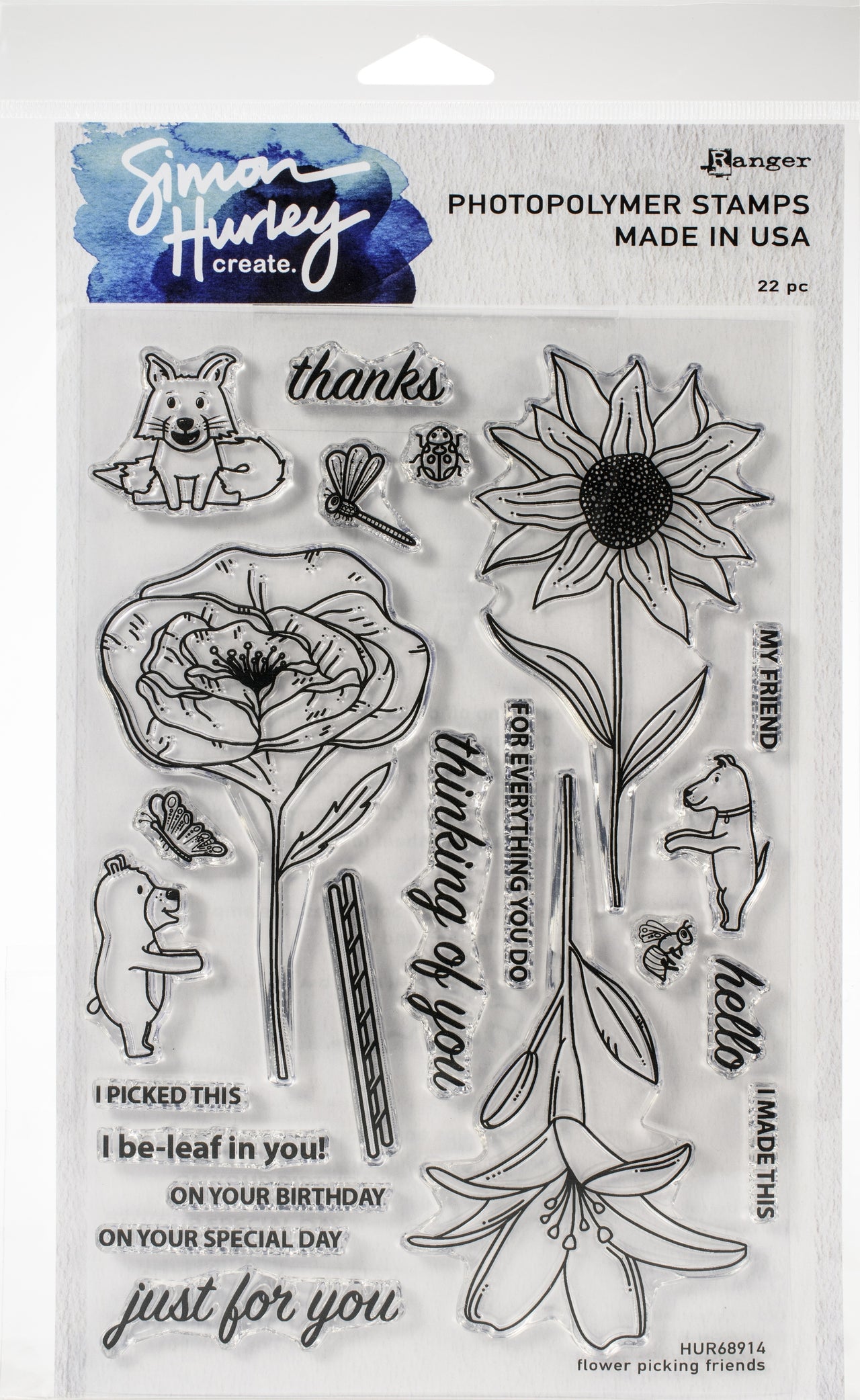 Ranger Simon Hurley create. Cling Stamps 6"X9" - Flower Picking Friends