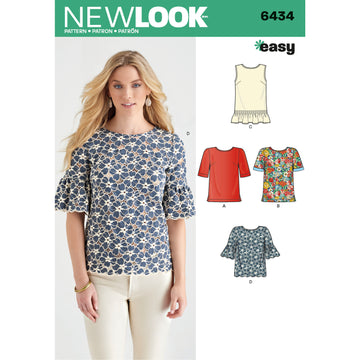 New Look Misses' Tops with Fabric Variations 6434 - Paper Pattern, Size A (10-12-14-16-18-20-22)
