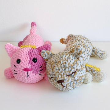 No Sew Long Cat Plush Toy (Bubblegum & Sleepy)