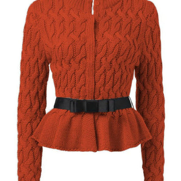 Cable Knit Peplum Cardigan – Elegant Women's Sweater