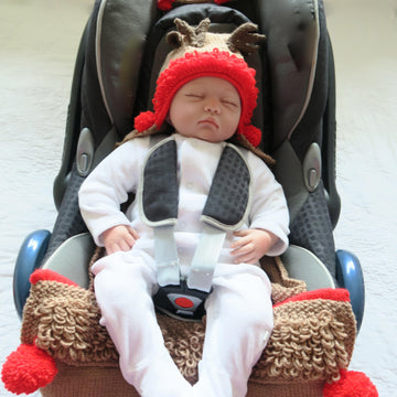 Reindeer Hood Baby Car Seat Blanket + Toy
