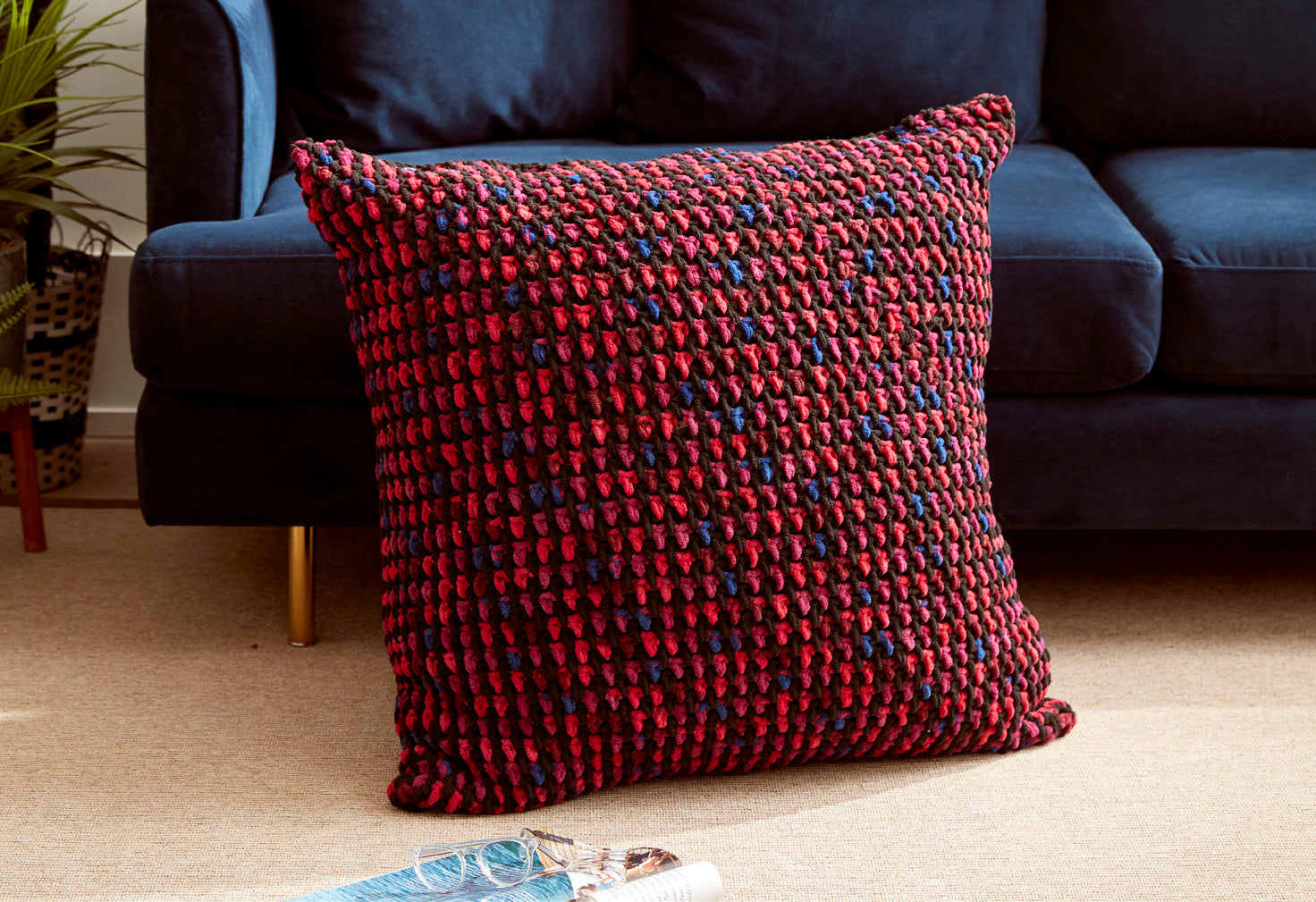 Crochet Granite Stitch Floor Cushion in Bernat Blanket - Downloadable PDF