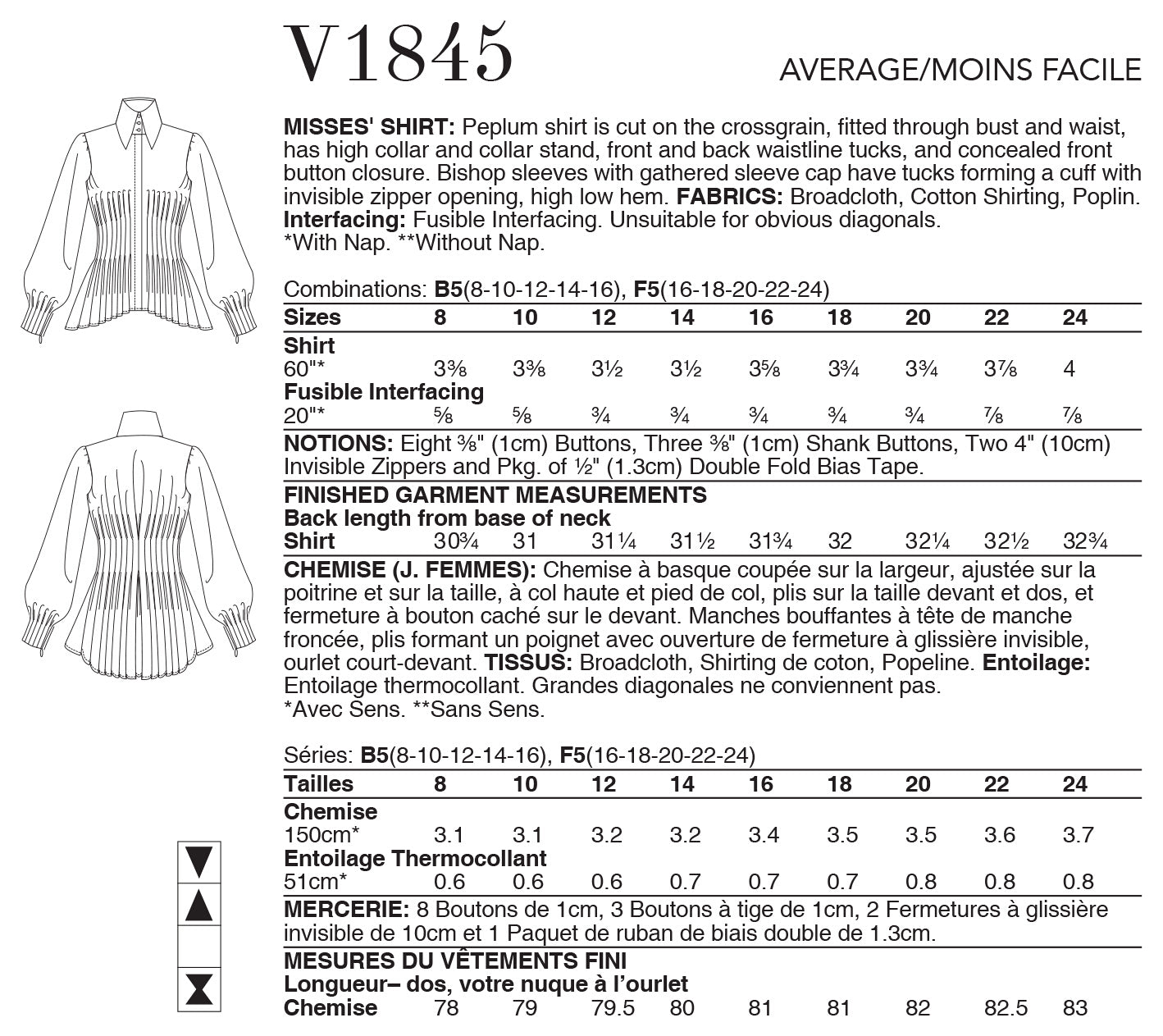Vogue Misses' Shirt V1845 - Sewing Pattern