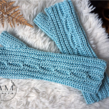 Cables knit-look long mitts