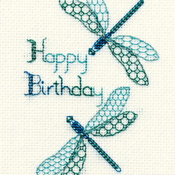 Derwentwater Designs Dragonfly Birthday Greeting Card Cross Stitch Kit - 12.5cm x 18cm