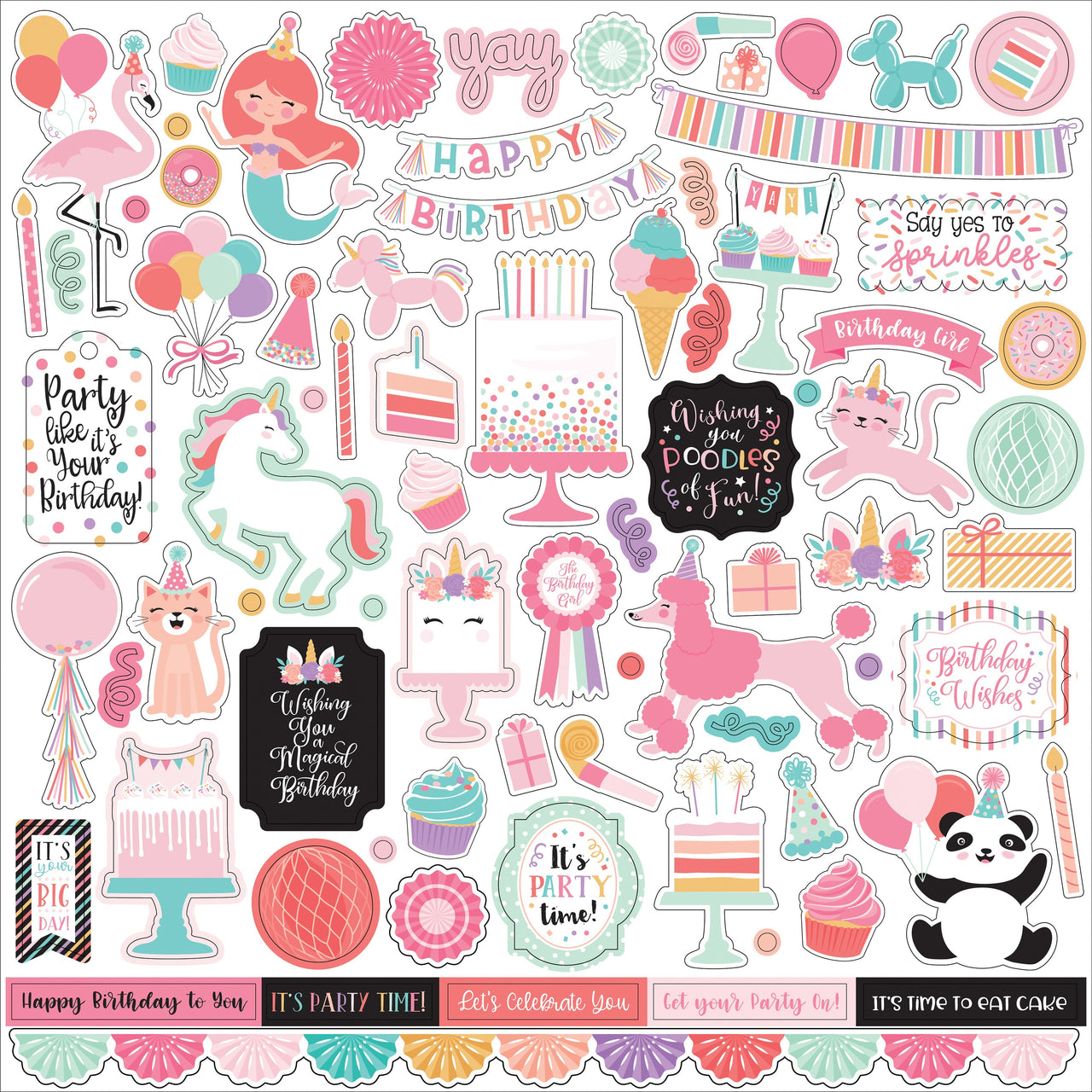 Echo Park Paper It's Your Birthday Girl Cardstock Stickers 12"X12" - Elements