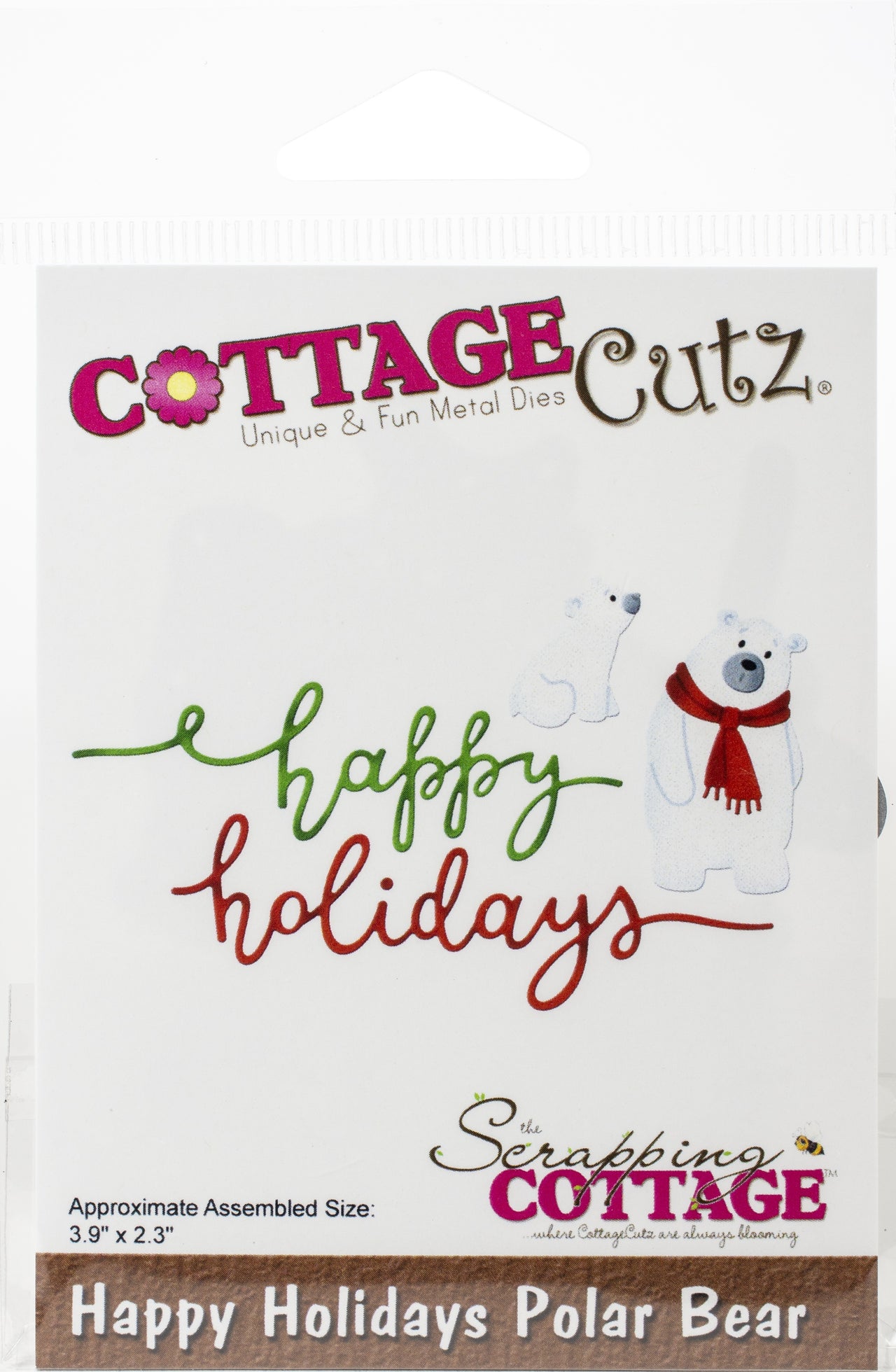 CottageCutz Dies - Happy Holidays Polar Bears, 3.9"X2.3"