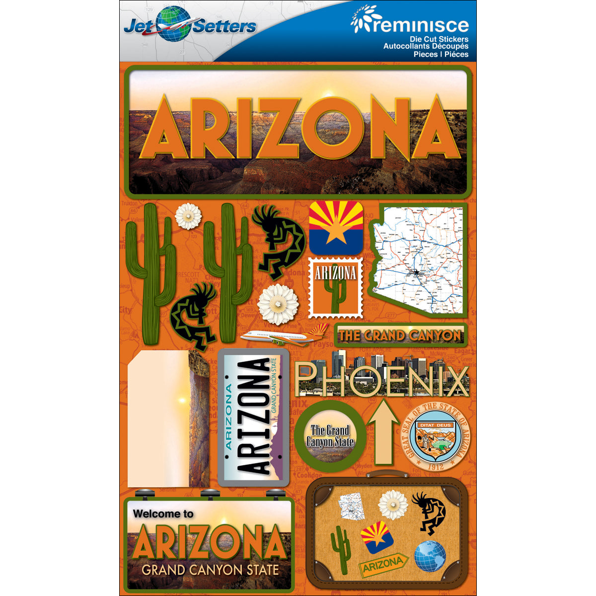 Reminisce Jet Setters State Dimensional Stickers 4.5"X7.5" - Arizona