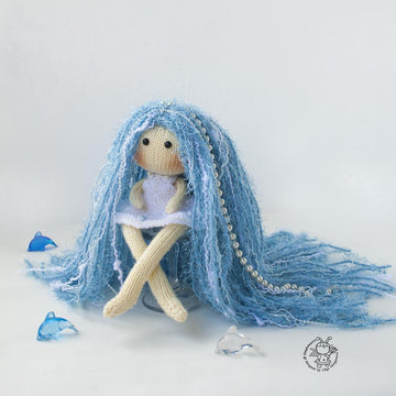 Blue Mermaid doll knitted flat