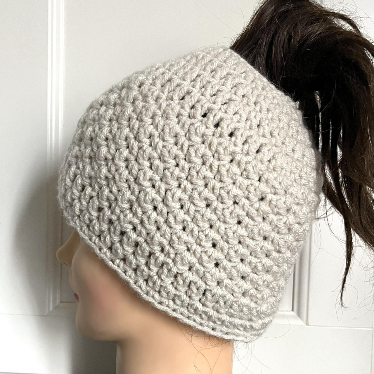 Messy Bun Seed Stitch Beanie