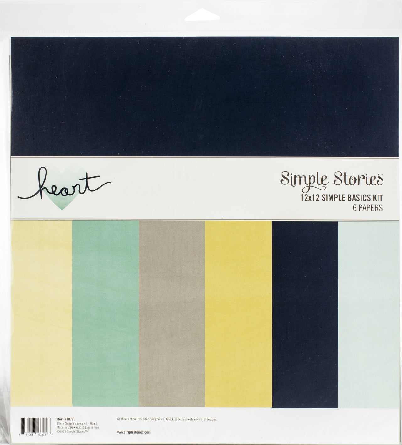 Simple Stories Basics Double-Sided Paper Pack 12"X12" 6/Pkg - Heart, 3 Designs/2 Each