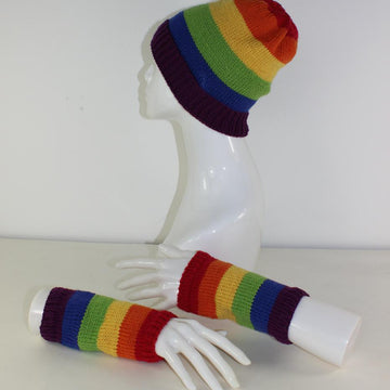 Rainbow Beanie and Wristwarmers