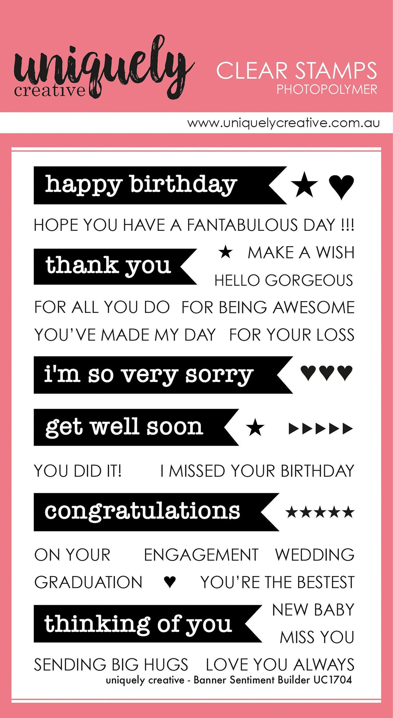 Uniquely Creative 4"X6" Clear Stamps 30/Pkg - Banner Sentiment Builder
