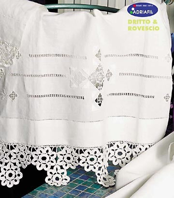 Towel - Lace in White with Rosettes in Adriafil Doppio Ritorto 16/3=12 - Downloadable PDF