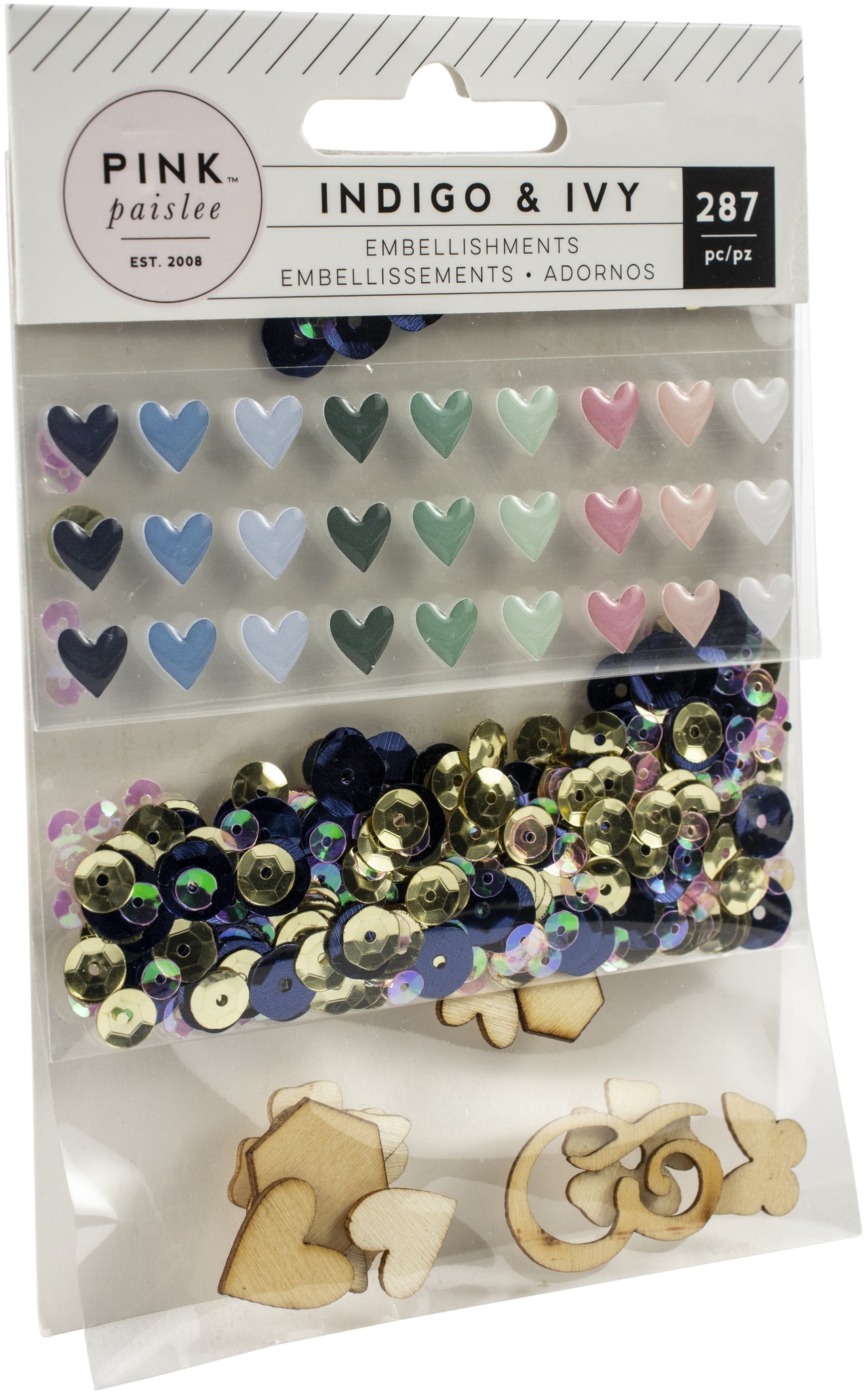American Crafts Indigo & Ivy Mixed Embellishments - Enamel Shapes, Sequins & Wood Veneers