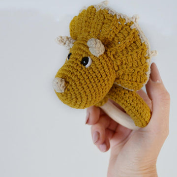 Crochet dinosaur baby rattle