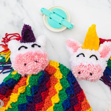 C2C Rainbow Hat with Unicorn Pom Pom