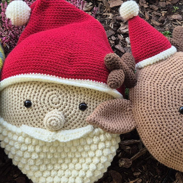 Christmas Pillow Cushion Crochet Amigurumi Santa Reindeer Rudolph Elf