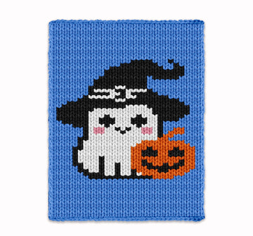 Cute Halloween Ghost with pumpkin - Chunky Blanket, Hand Finger Knitting Pattern - PDF Knit intarsia chart afghan