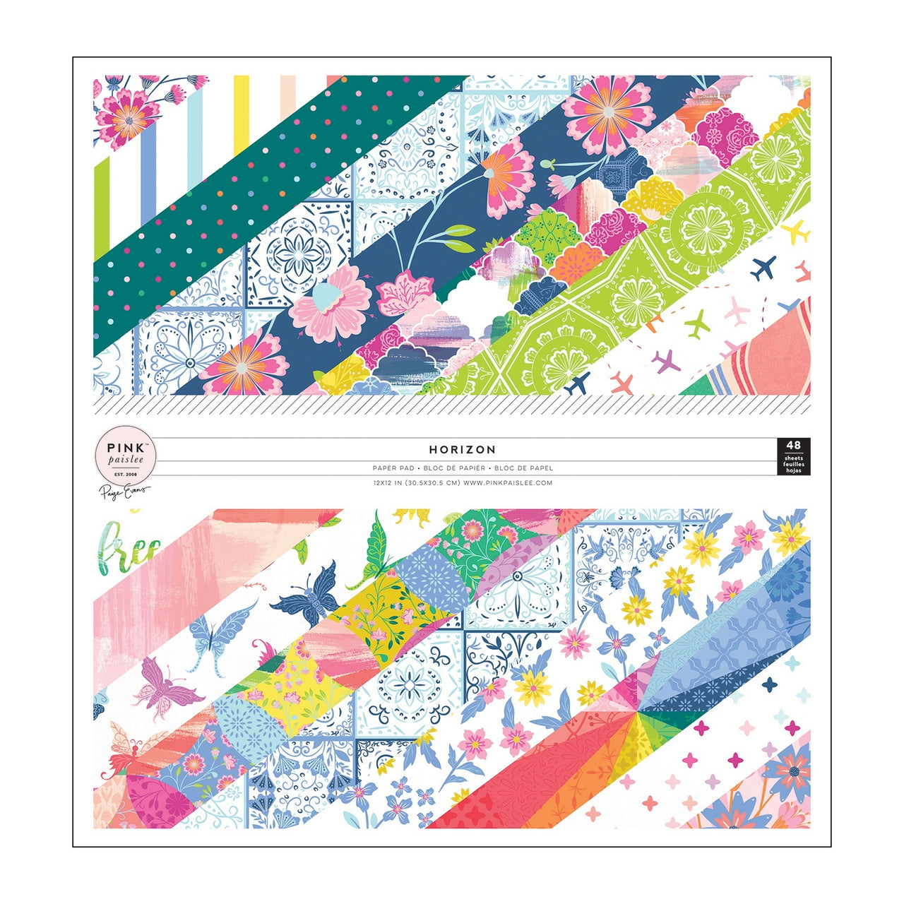 American Crafts Pink Paislee Single-Sided Paper Pad 12"X12 48/Pkg - Paige Evans Horizon, 24 Designs/2 Each