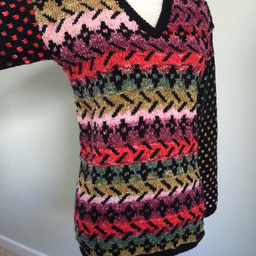 Kaleidoscope - V Neck Tunic Sweater with 2 Tone Fair-Isle Patterning