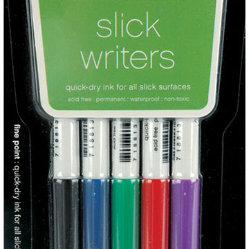 American Crafts Slick Writer Marker Pens 5/Pkg - Fine Point-Black/Blue/Red/Green/Purple