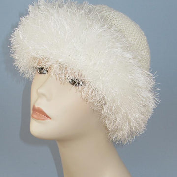 Faux Fur Trim Garter Stitch Beanie Hat