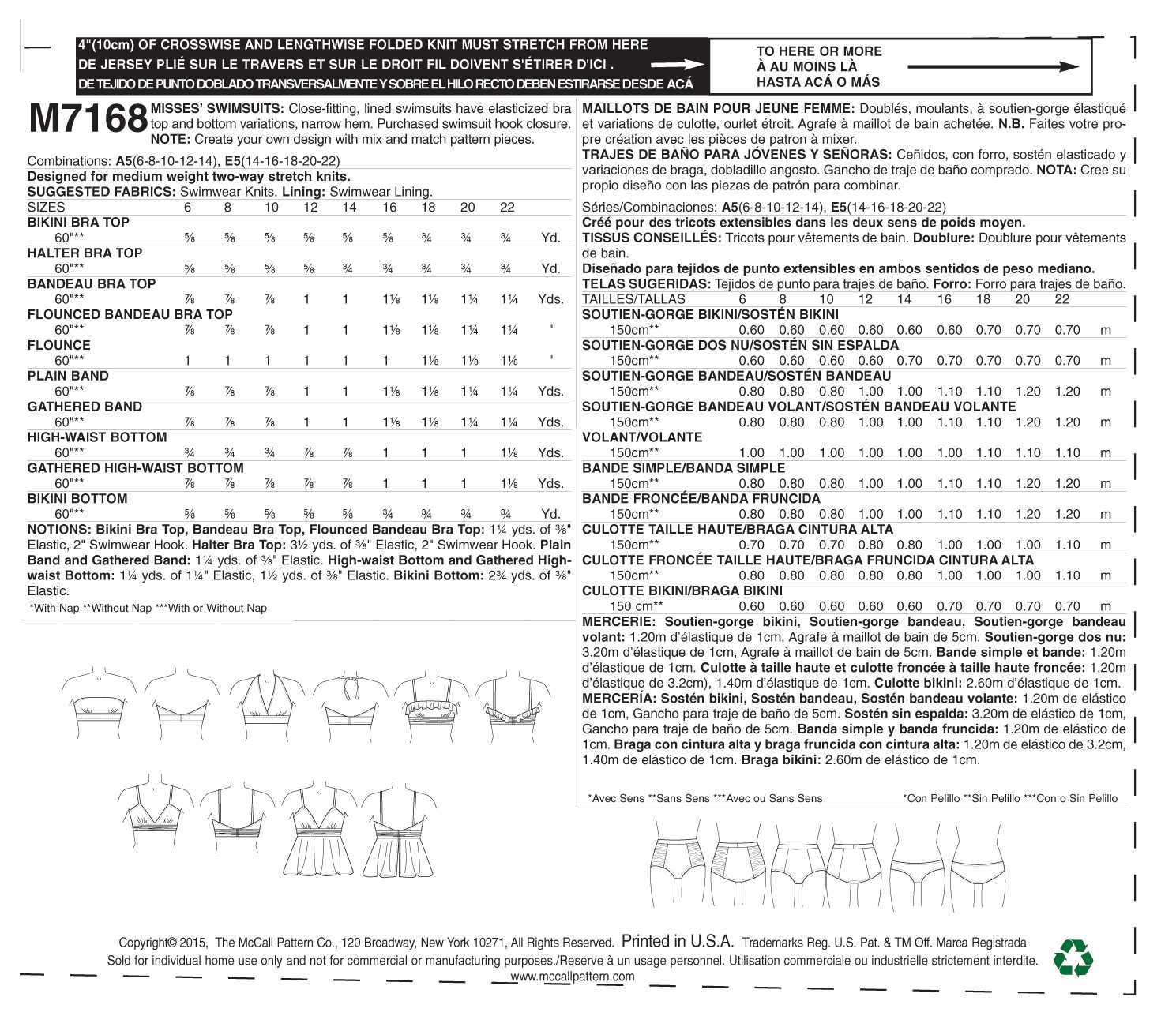 McCall's Misses' Swimsuits M7168 - Sewing Pattern