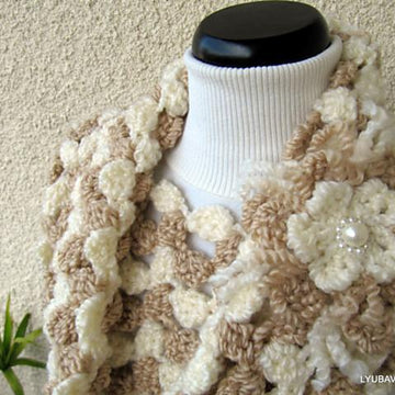 Elegant Beige Cowl With Flower
