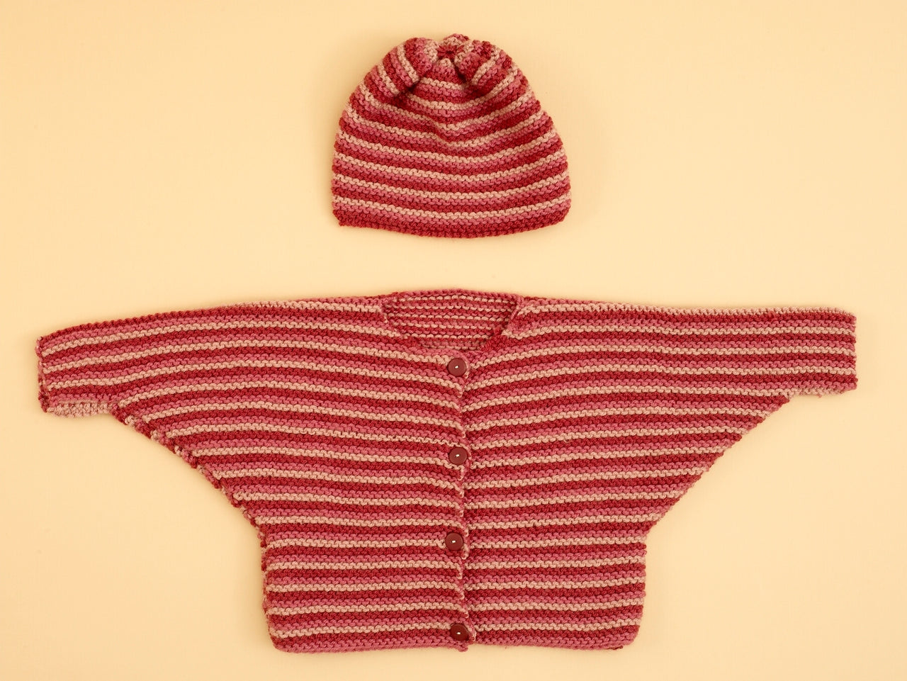 Knit Pink Bubblegum Baby Set in Lion Brand Vanna's Choice - 60699AD