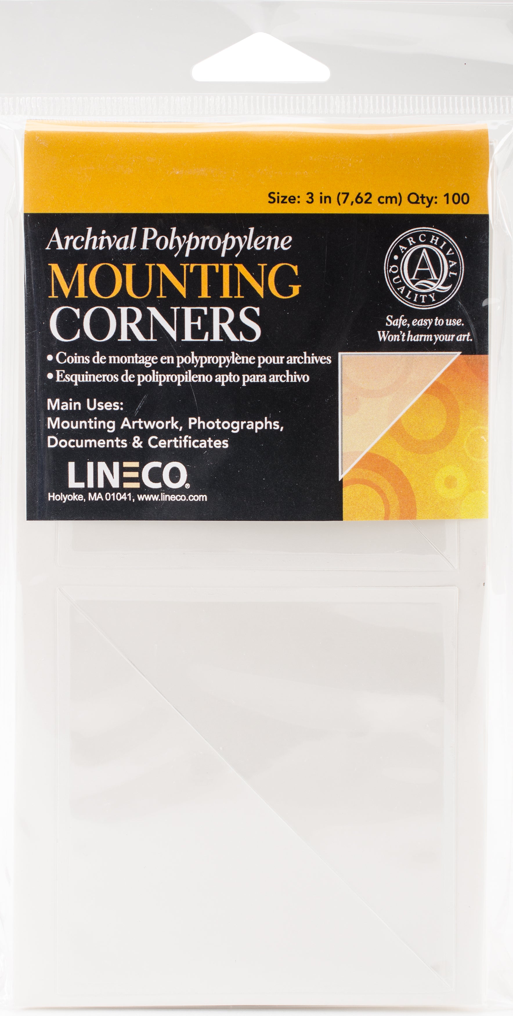 Lineco Polypropylene Photo Mounting Corners 100/Pkg - Clear 3"