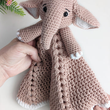 Crochet elephant lovey pattern, crochet baby security blanket