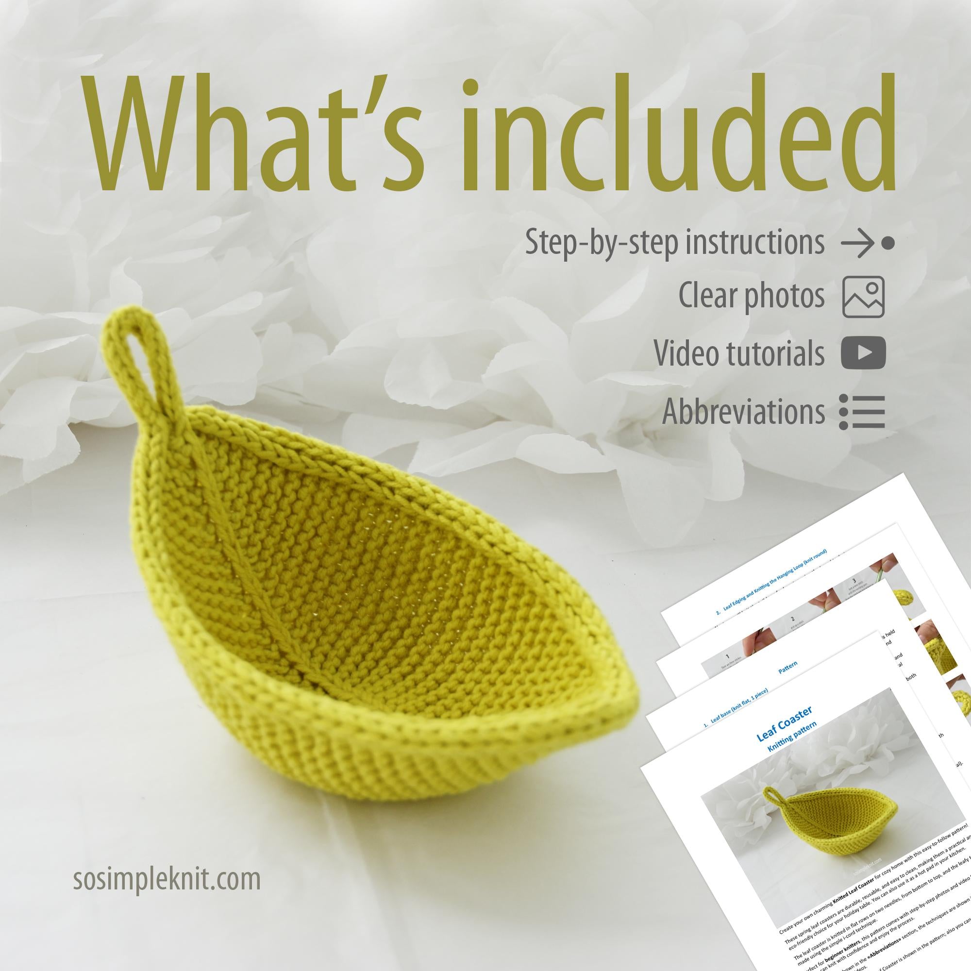 Knitted Leaf Coaster Pattern