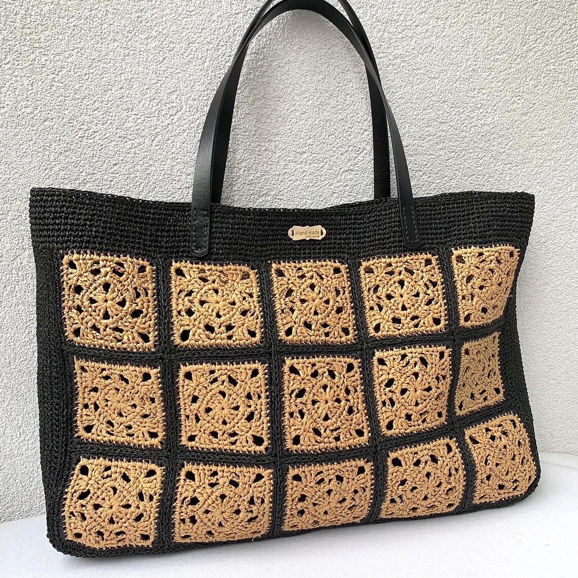 Granny square raffia bag