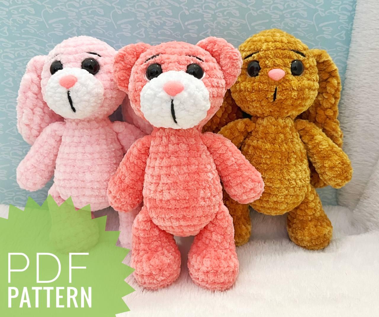 Crocheted Bunny, Bear and Dog.