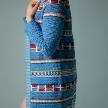 Izma Beach Robe, Cardigan Crochet PATTERN with Colorwork Motifs, Two Video Tutorials Included, UK terms