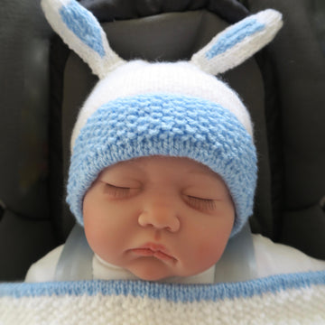 Baby Boy Bunting Bunny Car Seat Blanket & Hat